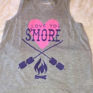 A sleeveless shirt that says “Love You S’more”